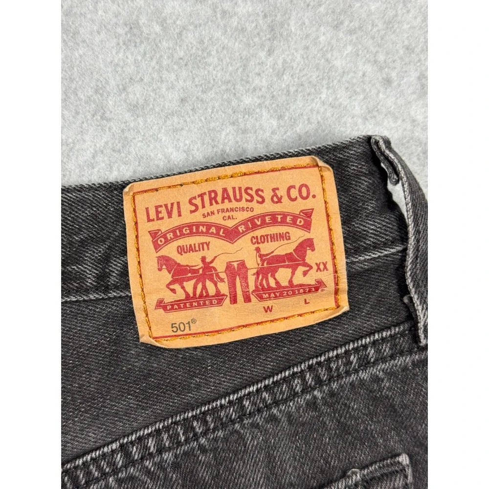 Levis 501 Womens High Waisted Denim Shorts Black Cut Off Distressed Button Fly
